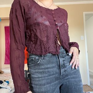 Sheer long sleeve crop top